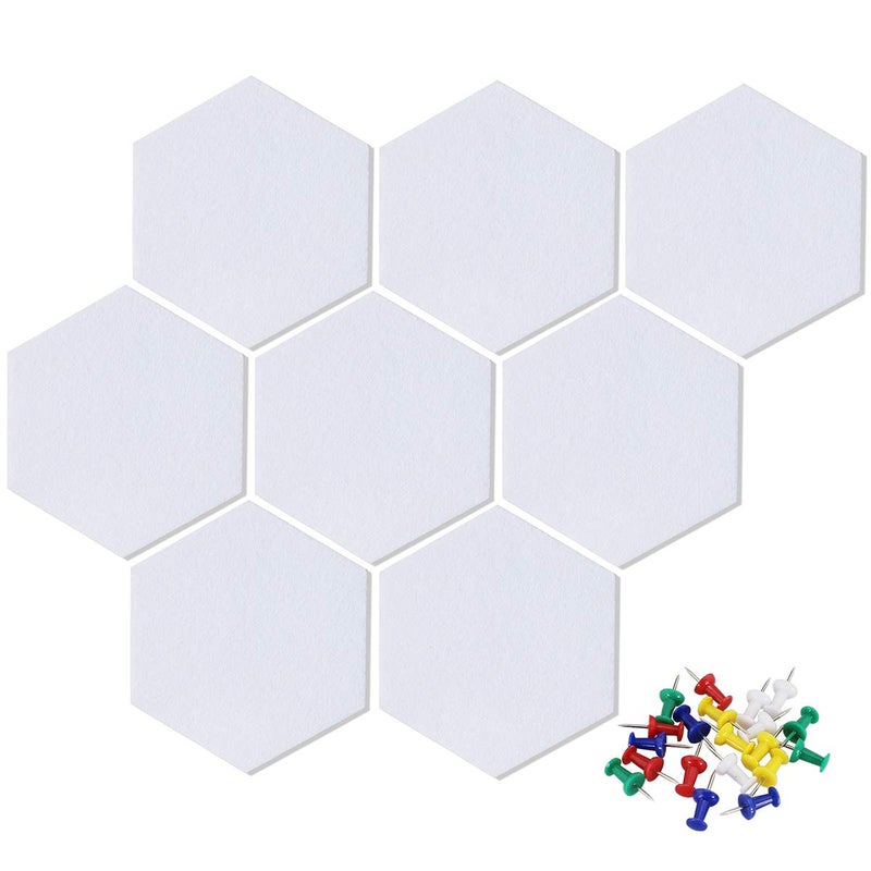 Uoisaiko Felt Hexagon Bulletin Board with 20 Push Pins, Pack of 8 Notice Boards for Home Office Kitchen, Push Pin Board Felt Wall Tiles for Photos Memos - Image 1